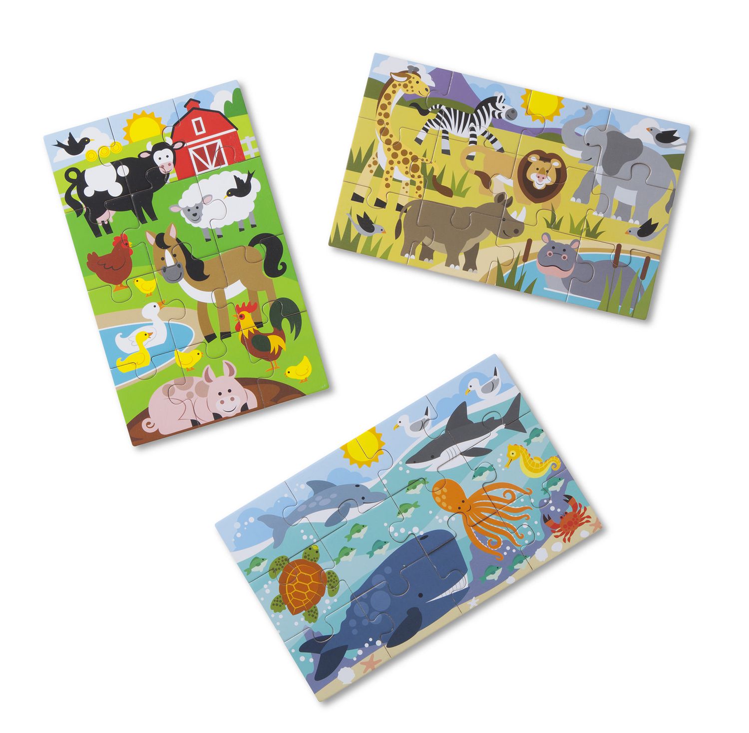 Melissa & Doug Amazing Animals Wooden Jigsaw Puzzles in a Box - 3 puzzles,  12 pcs each