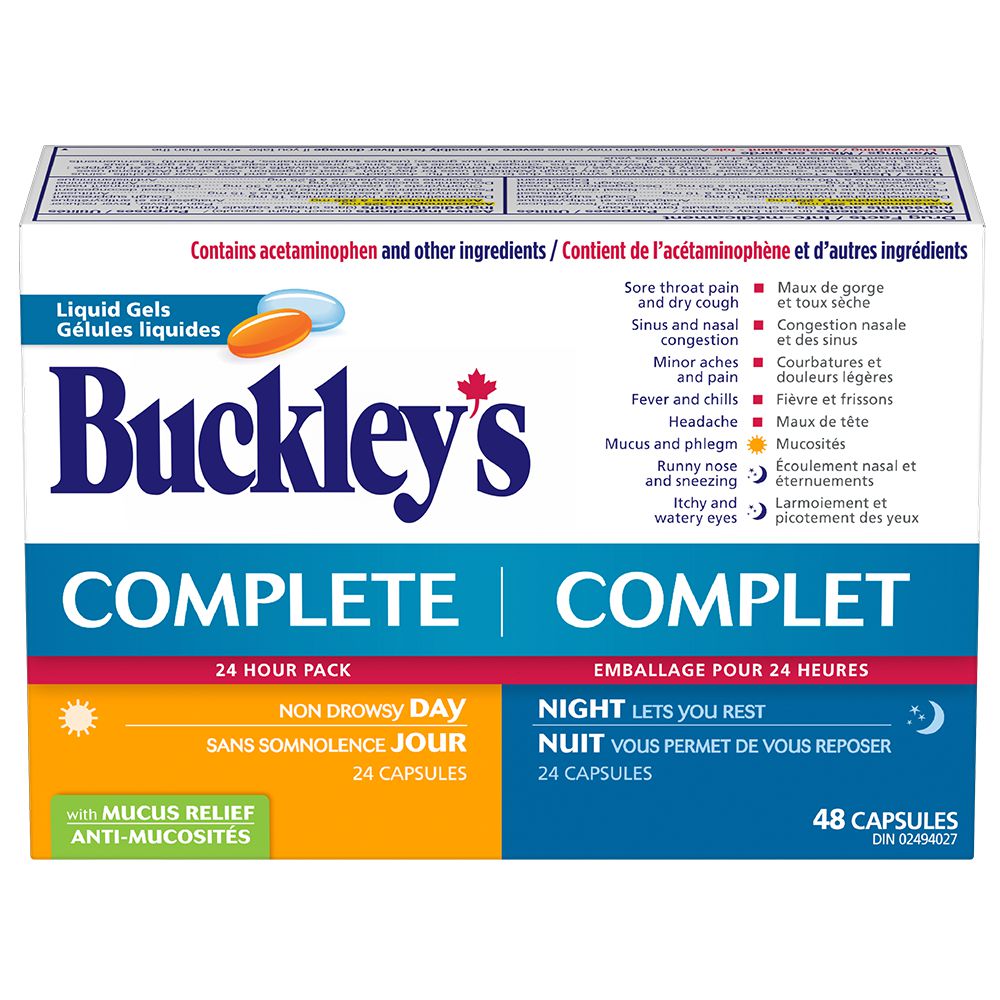 Gélules liquides Buckley Complet avec Anti-Mucosités 24 heures, 48 unités