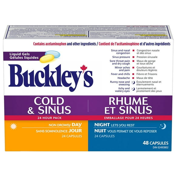 Buckley's Cold & Sinus 24-Hour Pack Liquid Gels, 48 Count, 48 Count