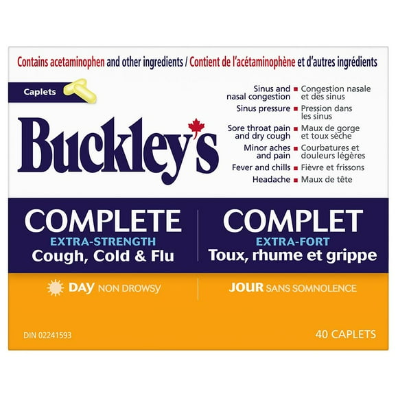 Buckley’s Complete Extra Strength Cough, Cold & Flu – Daytime – 40 Caplets, 40 Count