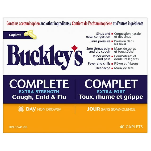 Buckley Complet extra-fort Toux, rhume et grippe – Jour – 40 Caplets