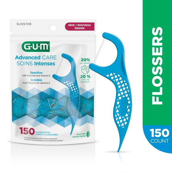 GUM® Advanced Care Flosser Picks, Infused with Vitamin E & Fluoride, 150 Count