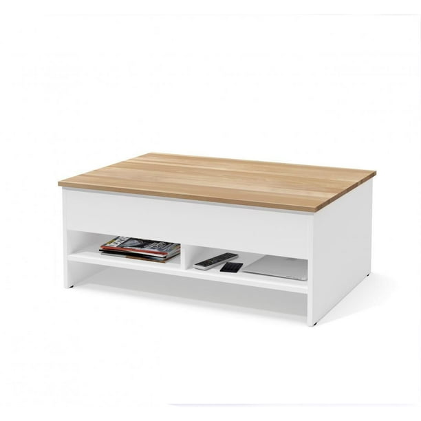 Table à café de rangement Small Space de Bestar avec surface mobile en bois massif de 37 po