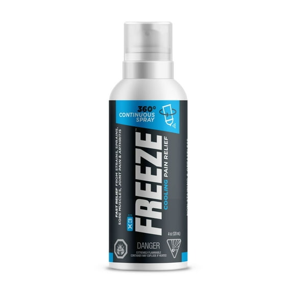 X3 Freeze Soulagement Rafraîchissant De la Douleur | pulvérisation continue à 360 degrés | Pour les foulures et les entorses, les muscles endoloris, les maux de dos, la taille, les douleurs aux épaules et au cou, et plus | Non teintants Vaporisateur 120ml