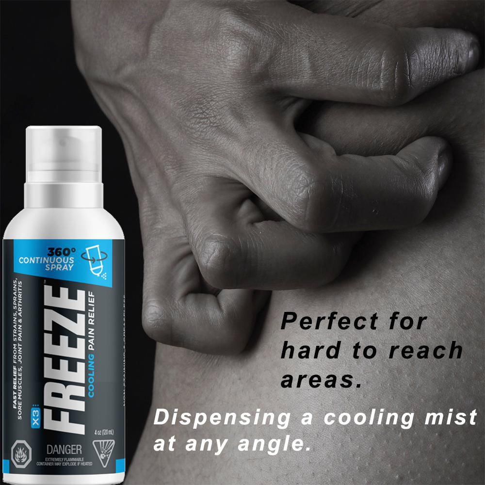 X3 Freeze Soulagement Rafraîchissant De la Douleur | pulvérisation continue à 360 degrés | Pour les foulures et les entorses, les muscles endoloris, les maux de dos, la taille, les douleurs aux épaules et au cou, et plus | Non teintants Vaporisateur 120ml