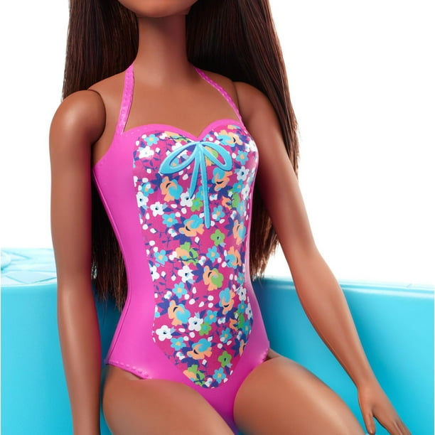 Barbie Doll, 11.5-inch Brunette, and Pool Playset with Slide and  Accessories