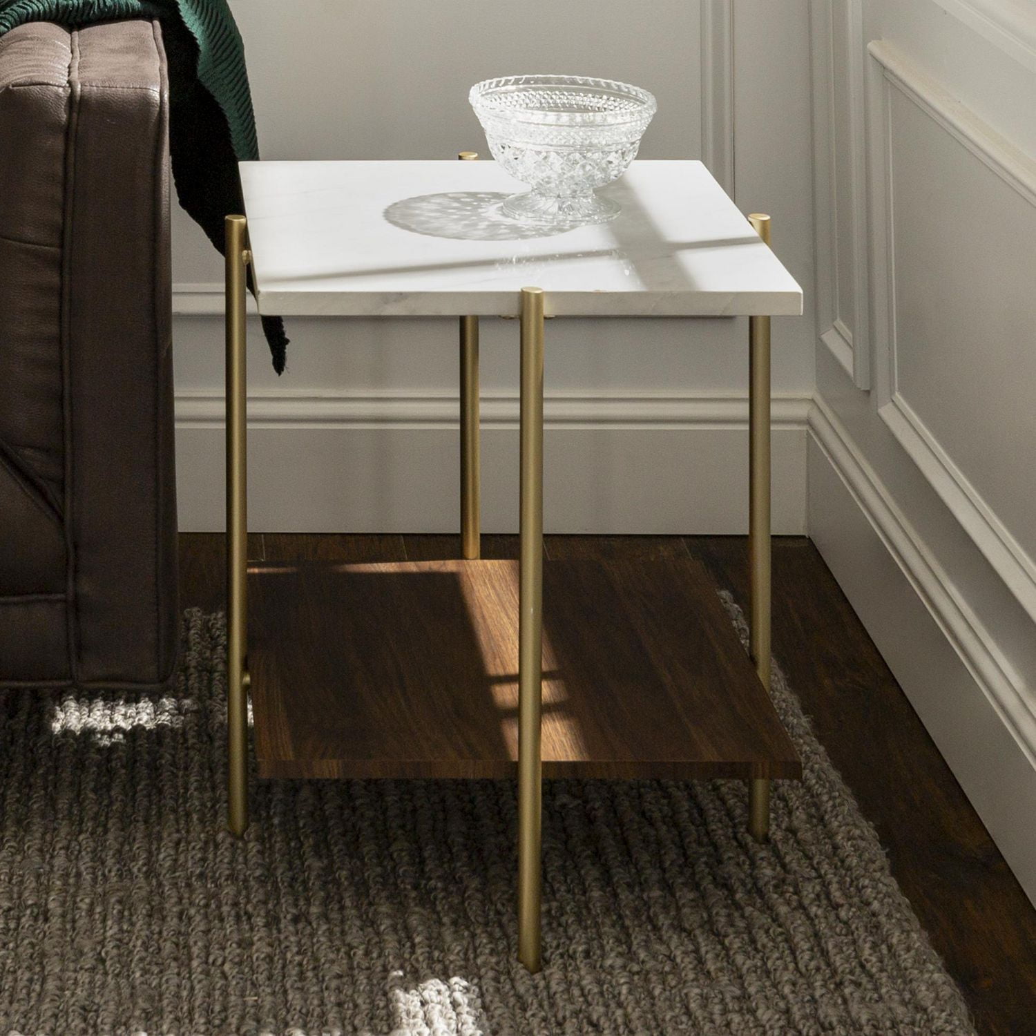 Manor Park Mid Century Modern Marble Square Side Table Marble/Gold