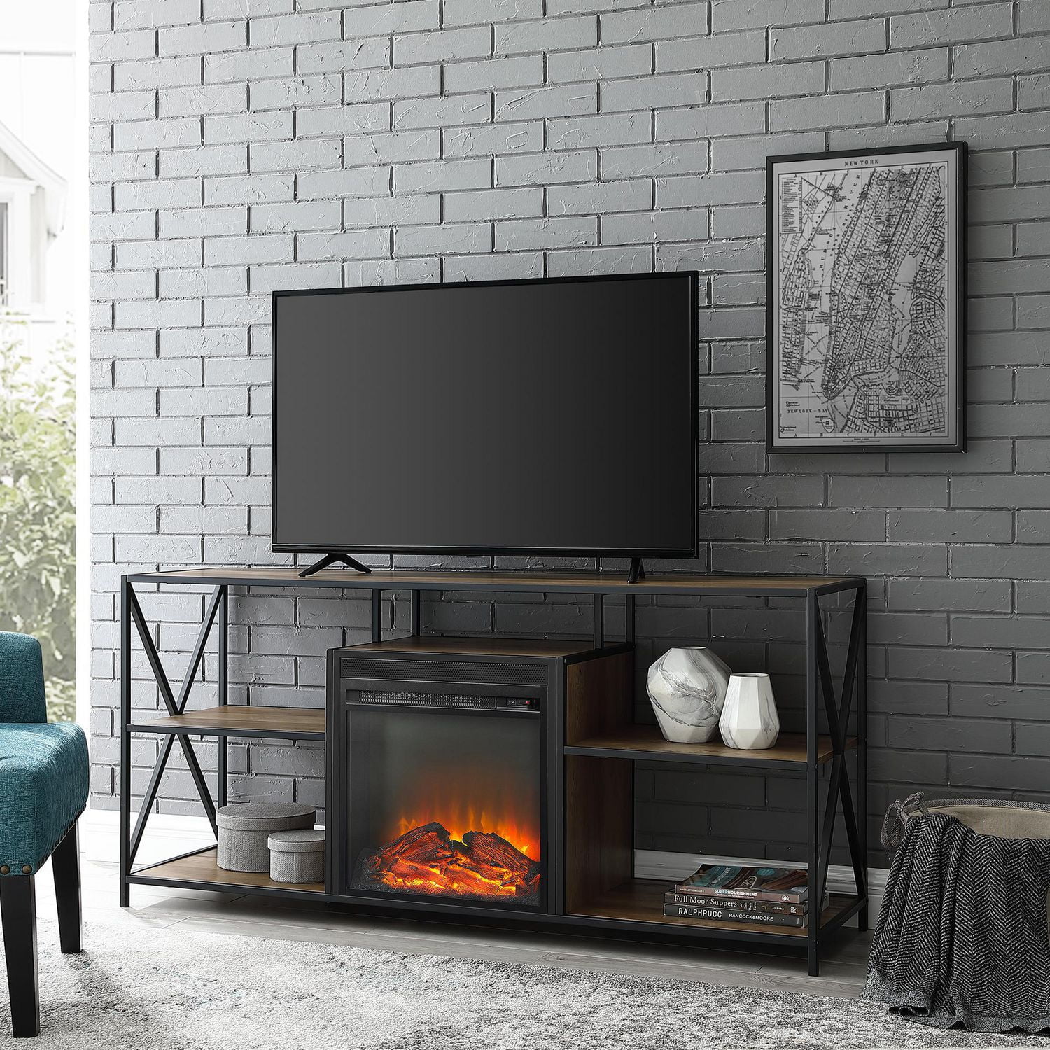 Manor Park Modern Industrial Fireplace TV Stand for TV's up to 66