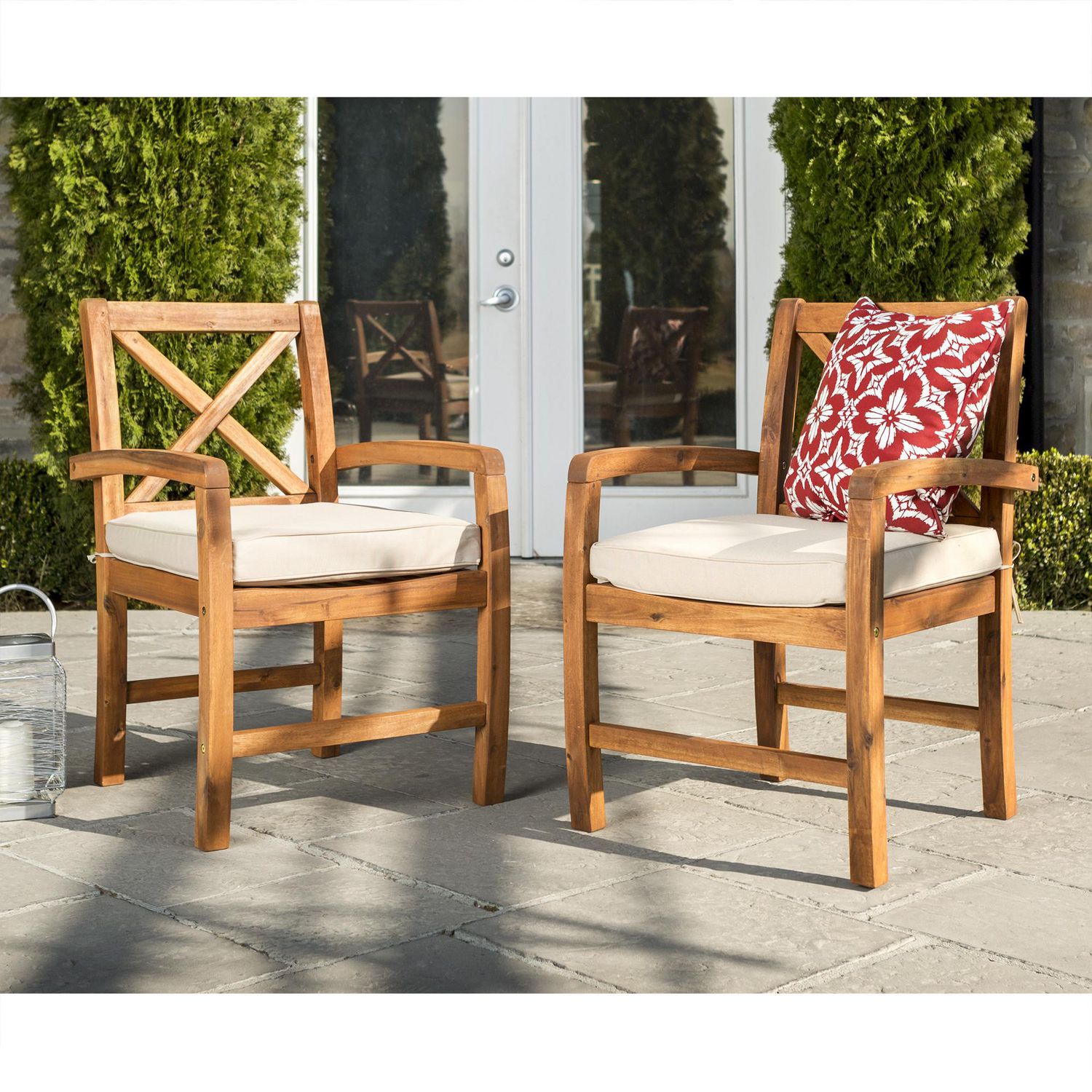 Manor Park Wood X Back Outdoor Patio, Outdoor Wood Chairs With Cushions