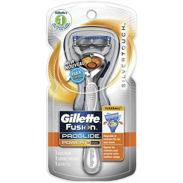Gillette Rasoir à pile pour hommes avec manche doté de la technologie FlexBall avec 1 cartouche de rechange Fusion ProGlide SilverTouch