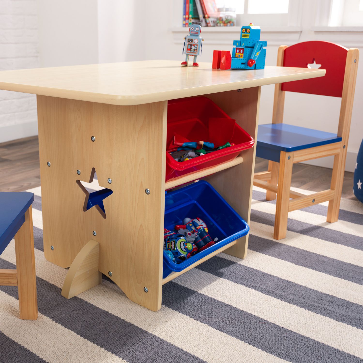 Kidkraft table and shop chairs with storage