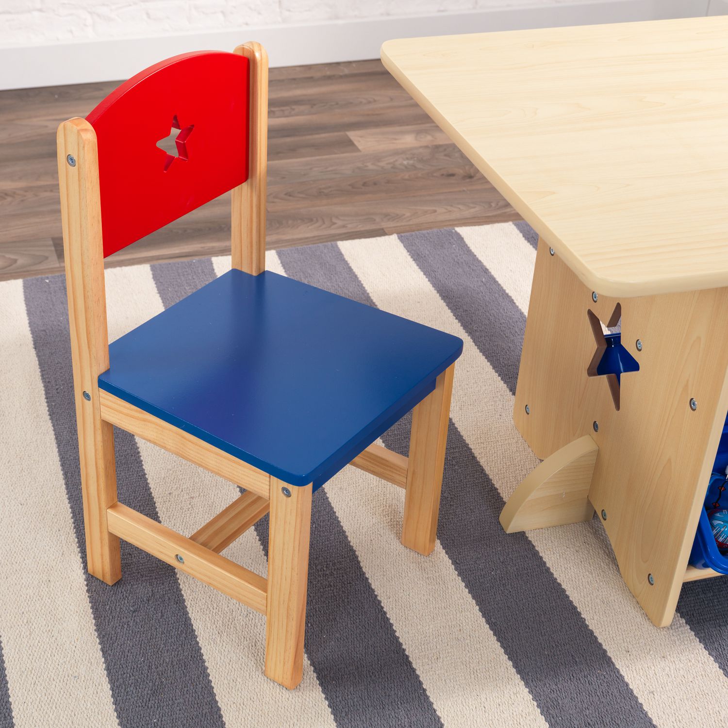 Kidkraft table and shop chairs with storage