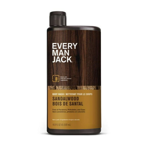 Gel douche pour homme Every Man Jack - Bois de santal 500ML | Gel douche pour homme qui hydrate la peau sensible; dérivé naturellement et sans cruauté envers les animaux Gel douche pour homme