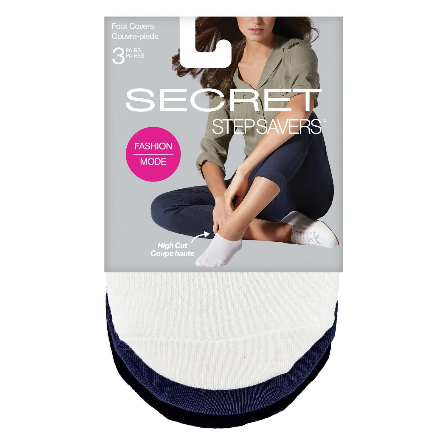 SECRET STEP SAVERS® High Cut Diamond Footcover - 3 pairs, Fits shoe sizes 6-10