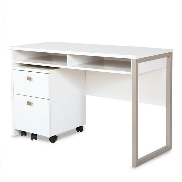 Ensemble 2 morceaux Bureau de travail et Classeur mobile 2 tiroirs, blanc solide, de la collection Interface de Meubles South Shore