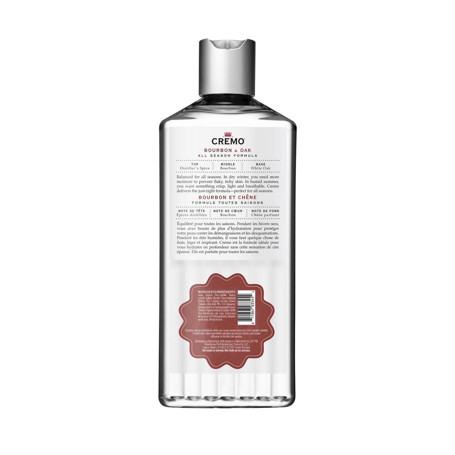 Cremo All Season Body Wash, Bourbon & Oak, 16 fl oz - Masculine Scent with  a Tantalizing Essence of Lively Distiller's Spices, Smoked Bourbon and Oak