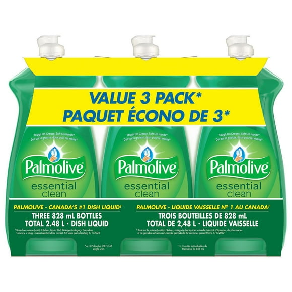 Palmolive Essential Clean Liquid Dish Soap, Original Scent, 828mL (3pack)