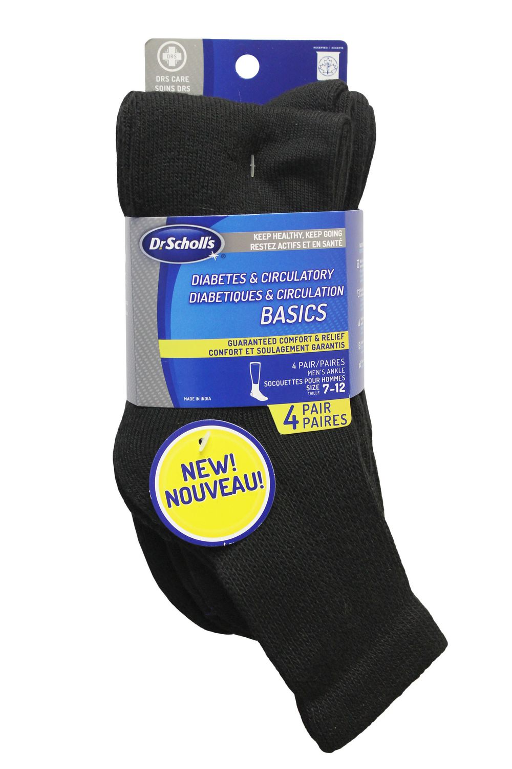 Dr.Scholl's Men's Diabetes & Circulatory Ankle Socks, Pack of 4 ...