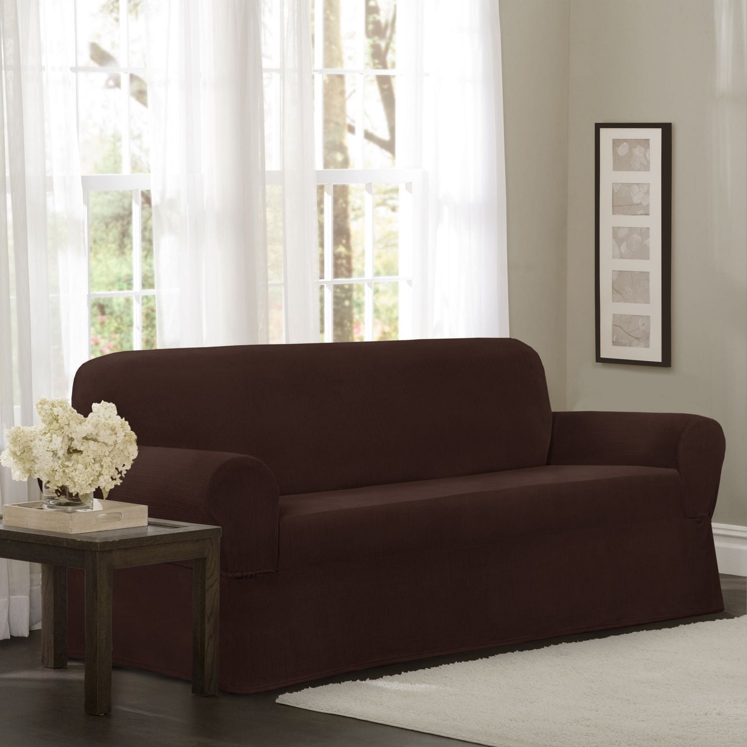 MAINSTAYS Newman Stretch 1 Piece Loveseat Slipcover Burgundy Walmart