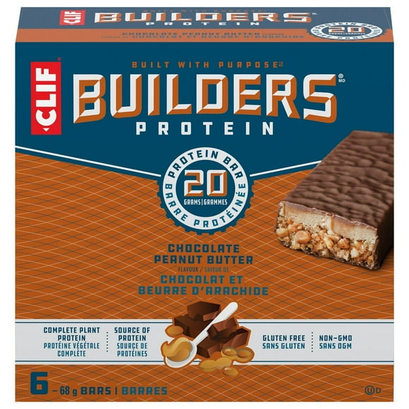CLIF BUILDERS barres protéinées, saveur de chocolat et beurre d'arachide, 20 g de protéines par barre, préparé au canada, sans édulcorants artificiels 408 g