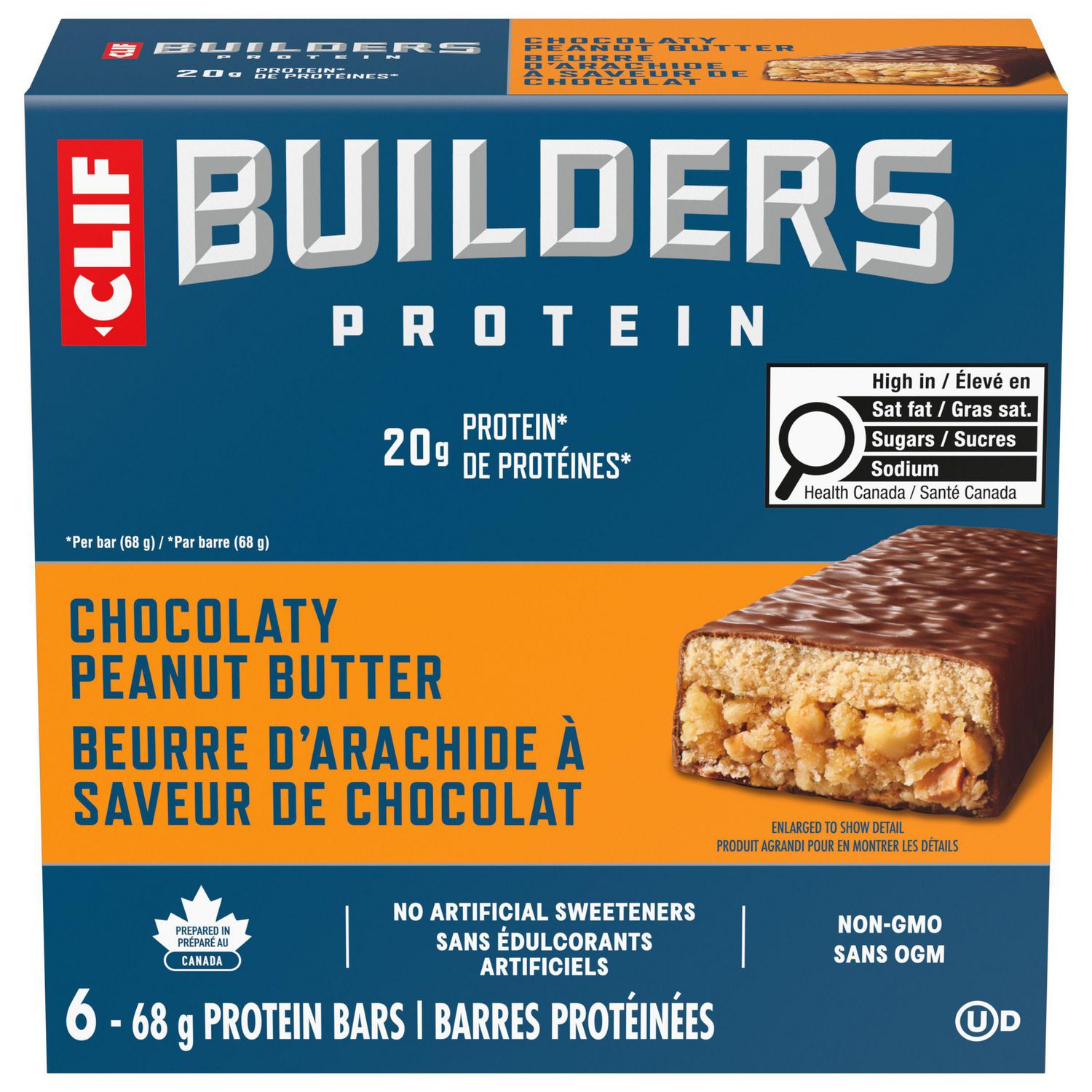 CLIF BUILDERS barres protéinées, saveur de chocolat et beurre d'arachide, 20 g de protéines par barre, préparé au canada, sans édulcorants artificiels