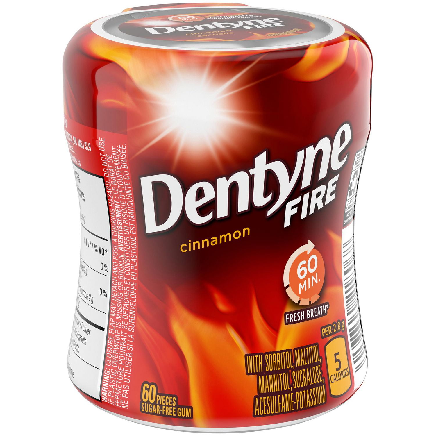 Dentyne Fire Cannelle, gomme sans sucre, 1 flacon (60 morceaux)