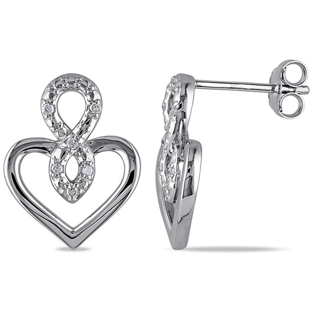 Boucles d'oreilles Miabella en forme de cœur et infini avec 0.05 carat de diamants en argent sterling