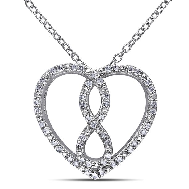 Pendentif Miadora en forme de cœur et infini avec 0.25 carat de diamants en argent sterling, 18"