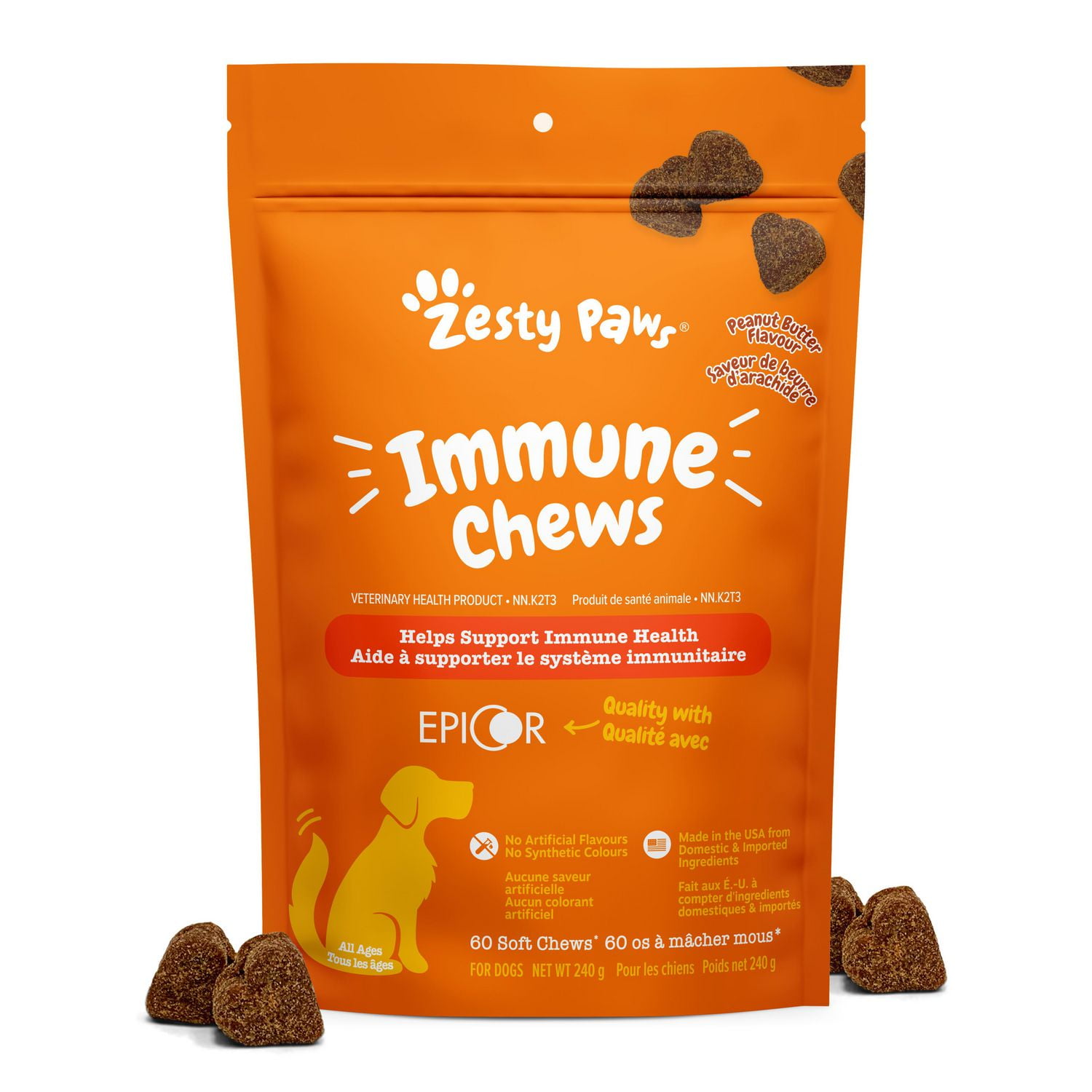 Zesty Paws Immune Peanut Butter Daily Soft Chews Dog Supplement