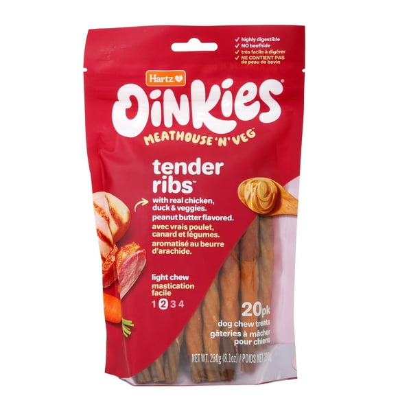 Oinkies Meathouse N'Veg Tender Ribs 20pk, Chicken, Duck, Veggies, Peanut Butter