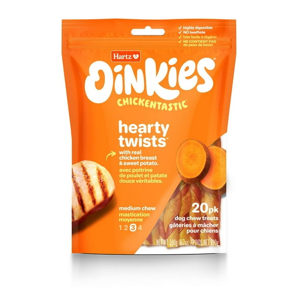 Oinkies Chickentastic Hearty Twists 20pk, Chicken, Sweet Potato