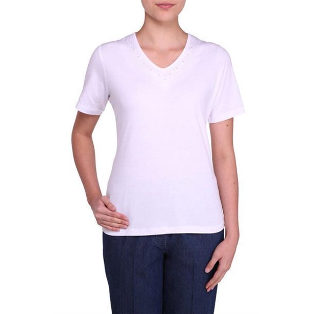 T-shirt à manches courtes et à encolure en V douce d'Alia pour femmes