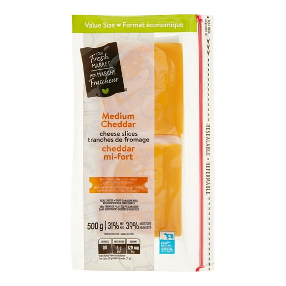 Your Fresh Market Medium Cheddar Cheese Slices, 500 g