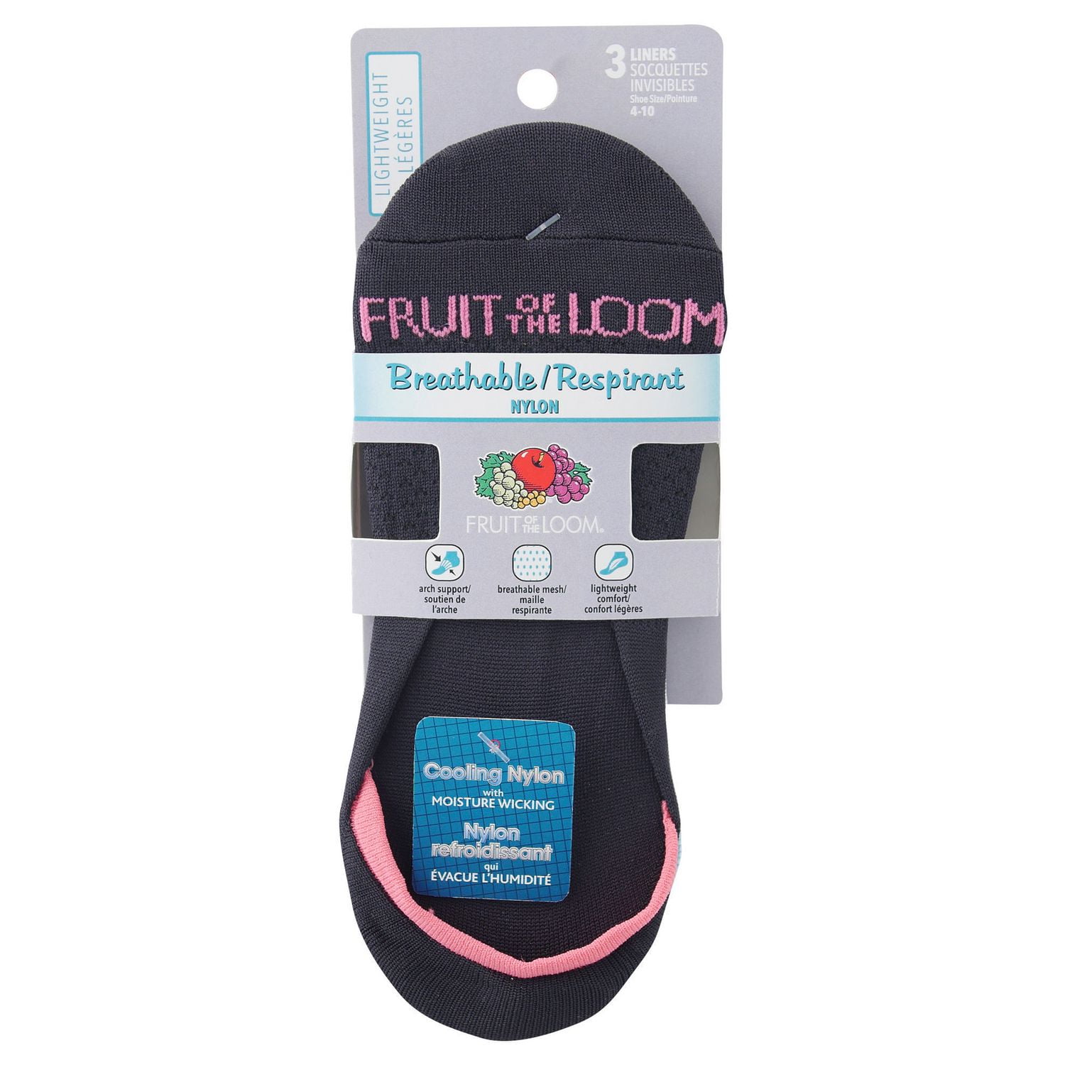 Fruit of the Loom Women's 3 Pair Breathable Nylon Liner Socks Walmart