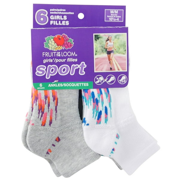 Paq. de 6 paires de socquettes sport Fruit of the Loom pour filles