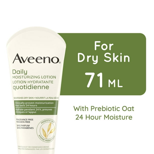 Lotion hydratante quotidienne Aveeno, pour la peau sèche, non comédogène, avoine prébiotique, hydratant quotidien, sans parfum 71 ml