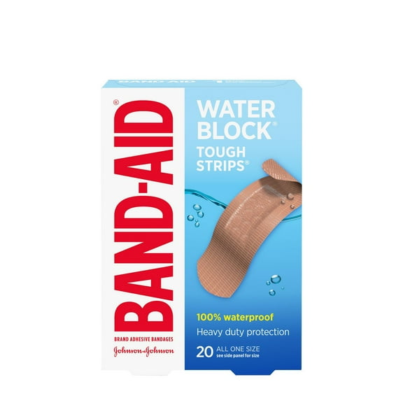 Band-Aid Brand Water Block Tough Strips Adhesive Bandages 100% Waterproof, Heavy duty for Minor Cuts and Scrapes
