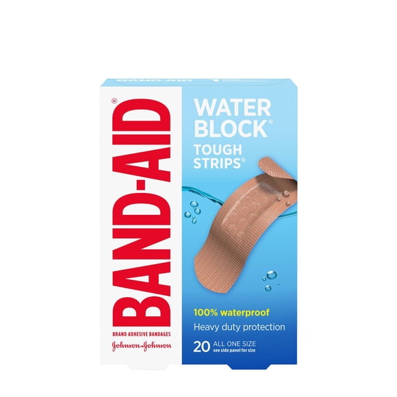 Band-Aid Brand Water Block Tough Strips Adhesive Bandages 100% Waterproof, Heavy duty for Minor Cuts and Scrapes