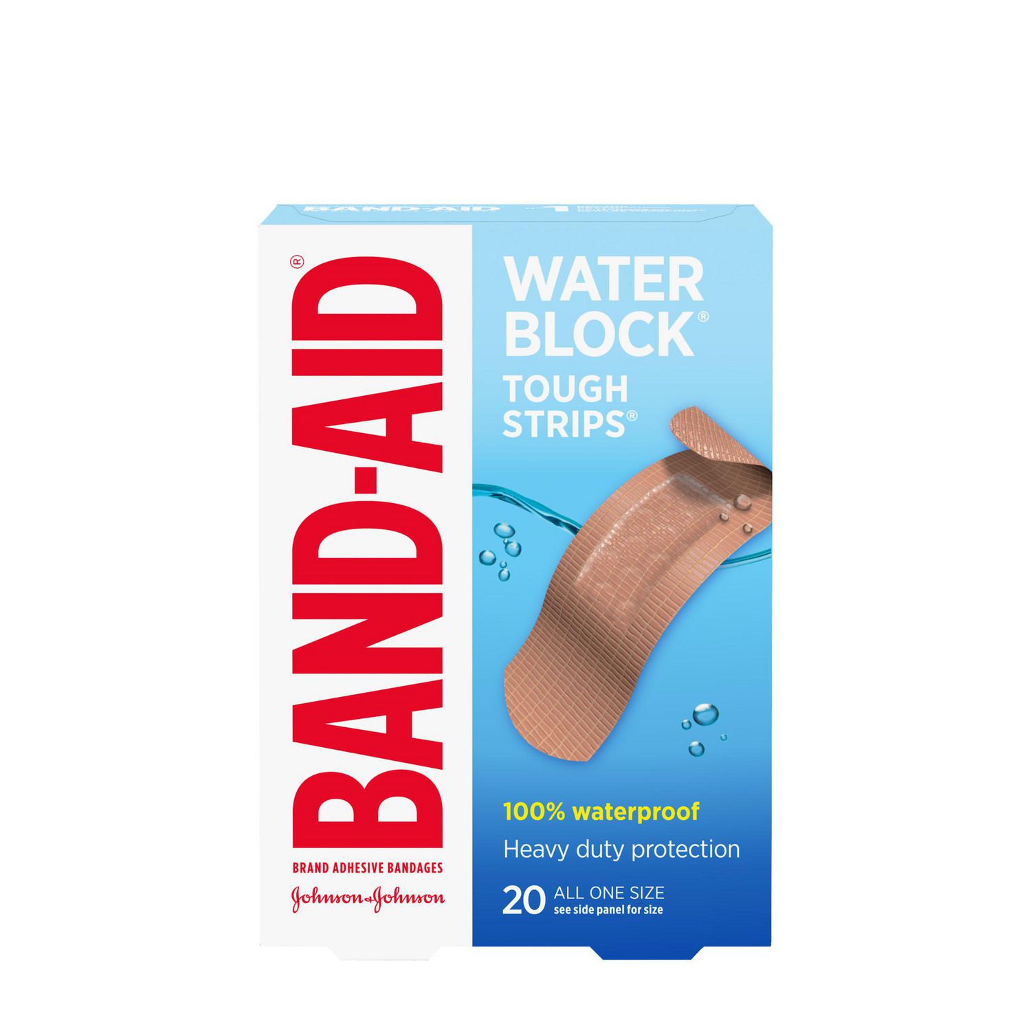 Band-Aid Brand Water Block Tough Strips Adhesive Bandages 100% Waterproof, Heavy duty for Minor Cuts and Scrapes