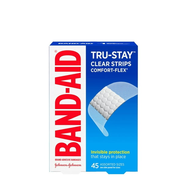Pansements translucides TRU-STAYMC COMFORT FLEX® de marque BAND-AID®, pour le soins des plaies et des égratignures mineures 45 pansements transparents