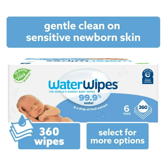 WaterWipes Original 99.9% Water Based Baby Wipes, Unscented, 360 Count (6 Packs), 6 Packs (360 Wipes)