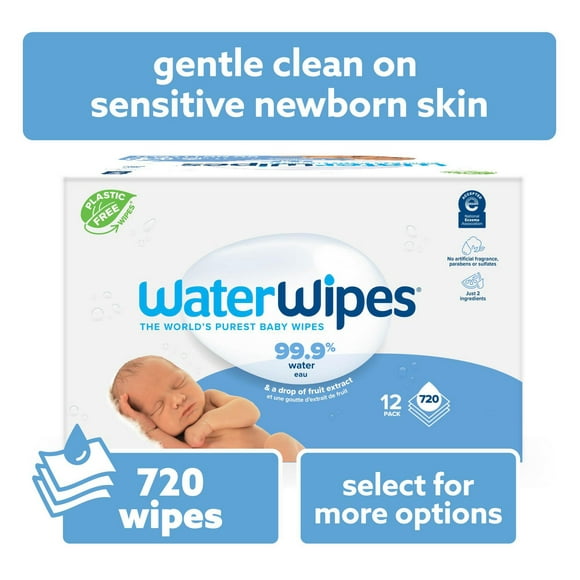 WaterWipes Original 99.9% Water Based Baby Wipes, Unscented, 12 Packs (720 Wipes)