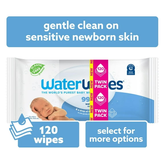 WaterWipes Original 99.9% Water Based Baby Wipes, Unscented, 120 Count (2 Packs)