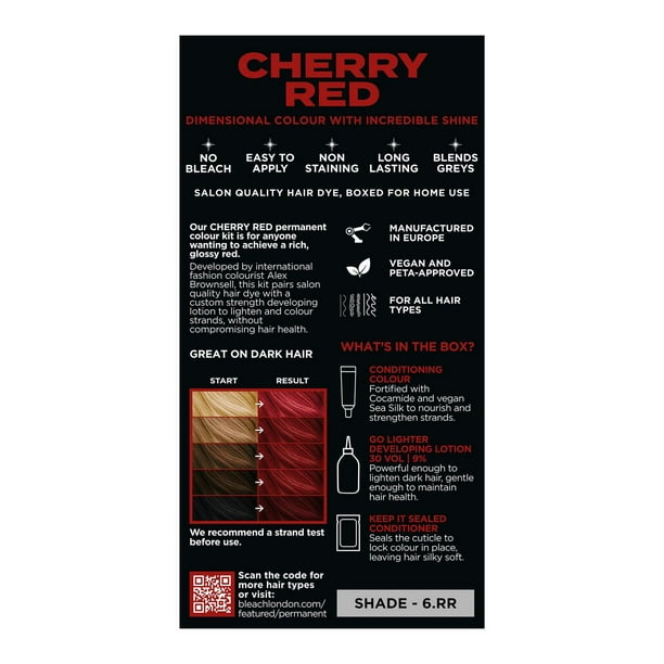 Bleach London Cherry Red Permanent Kit, Vegan permanent hair dye