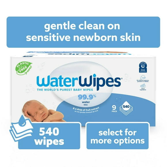 WaterWipes Original 99.9% Water Based Baby Wipes, Unscented, 540 Count (9 Packs)