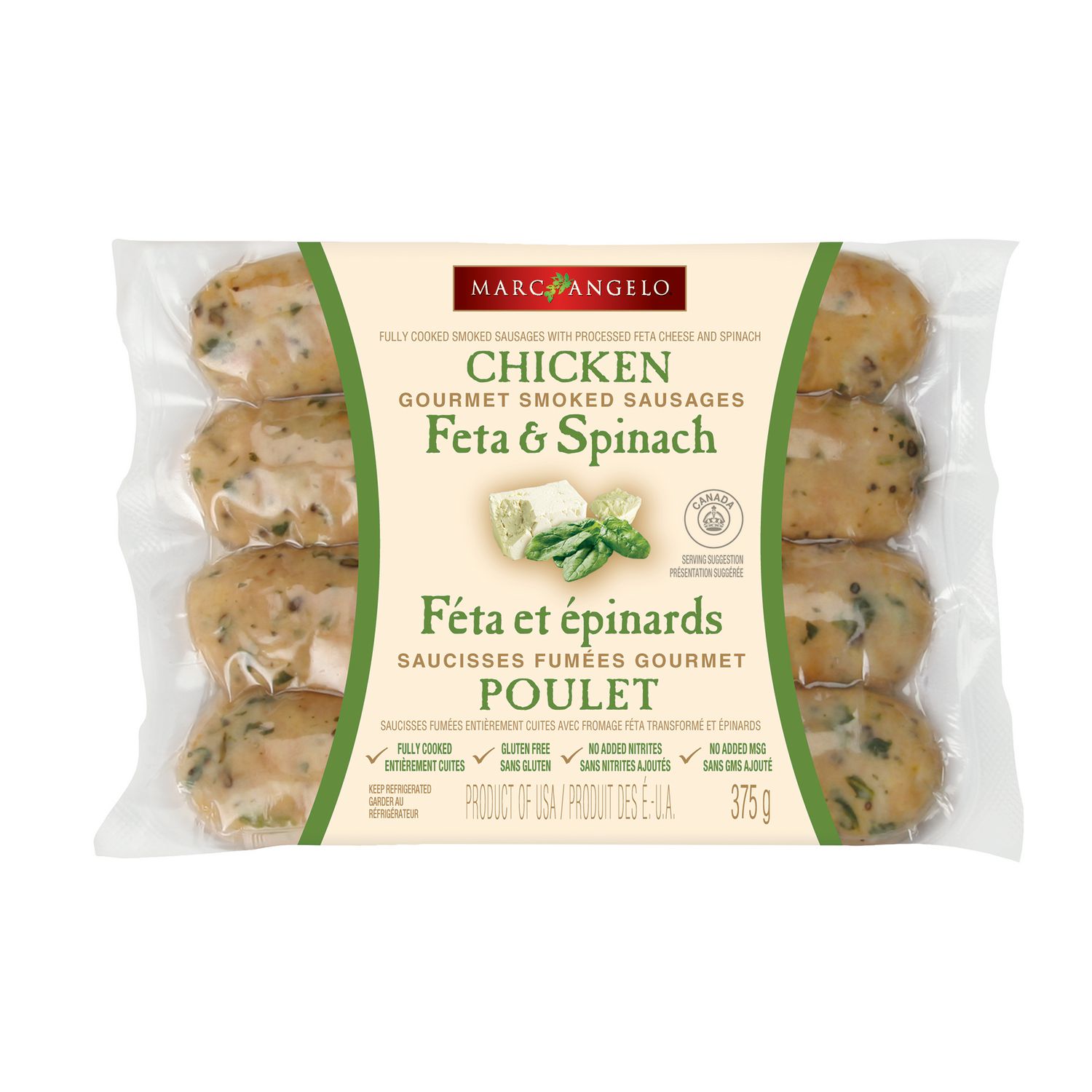 MarcAngelo Feta and Spinach Gourmet Smoked Chicken Sausages Walmart