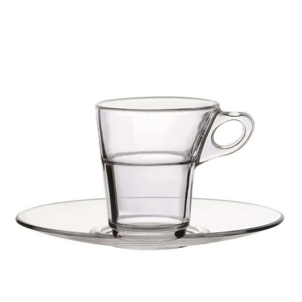 Duralex - Tasse à café Moka/Espresso Caprice empilable en verre transparent 90 ml & soucoupe 14 cm - 6 ensembles