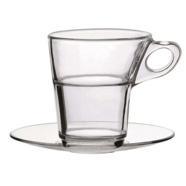 Duralex - Tasse à café Caprice empilable en  verre transparent 220 ml & soucoupe 14 cm - 6 ensembles