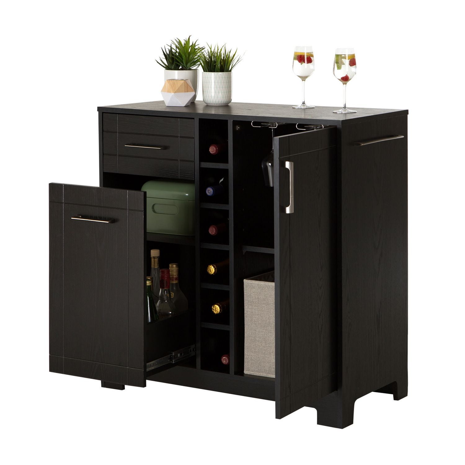 South shore bar cabinet with bottle and glass storage sale