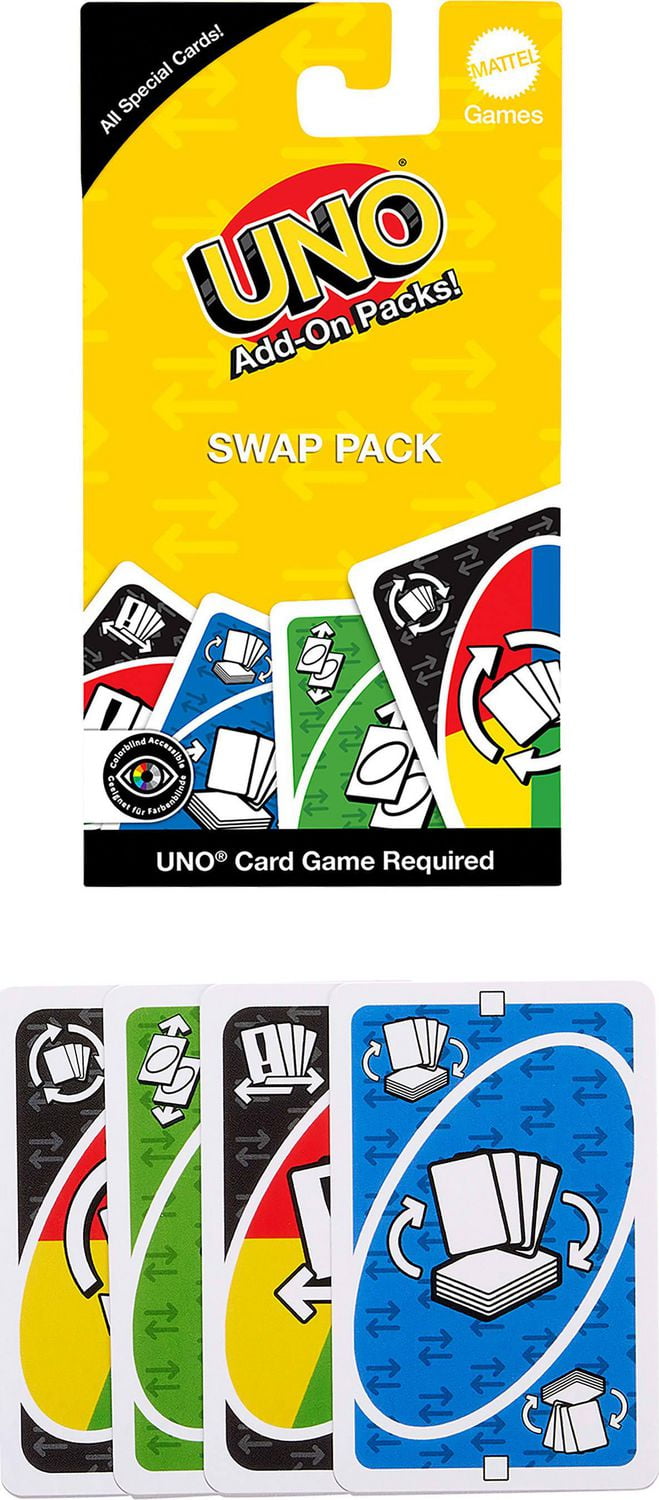 UNO Add-on-Packs Swap Pack Card Game for Kids, Family & Game Nights, Travel, Camping & Parties, Ages 7Y+
